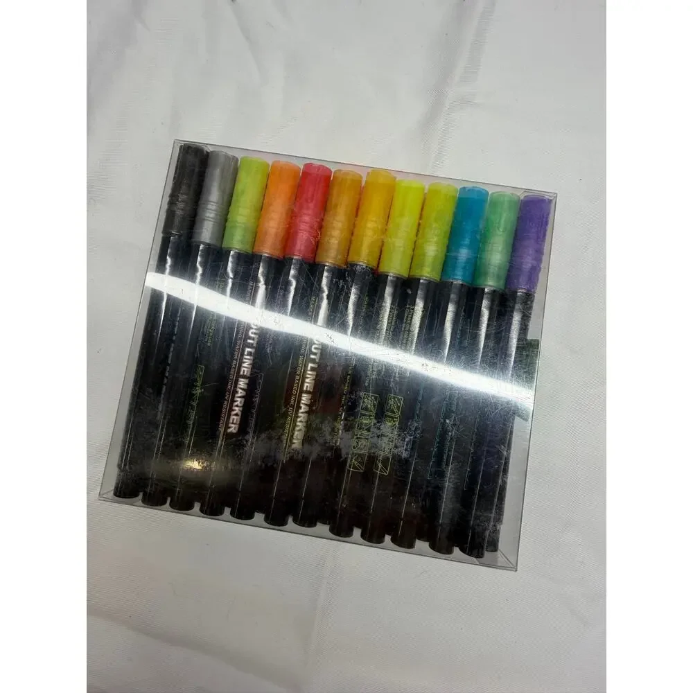 Outline Marker Set – Multi‑Color Metallic Shadow Pens –New